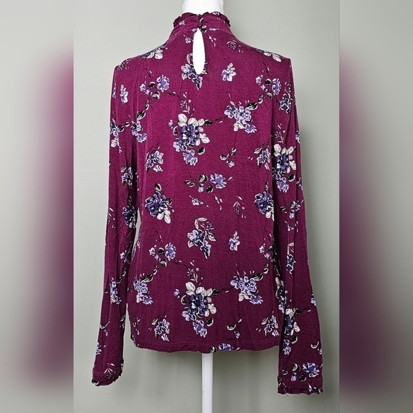 Womens ELLE Long Sleeve Ruffle Mock Neck WINE/PURPLE MEDIUM - Picture 6 of 8